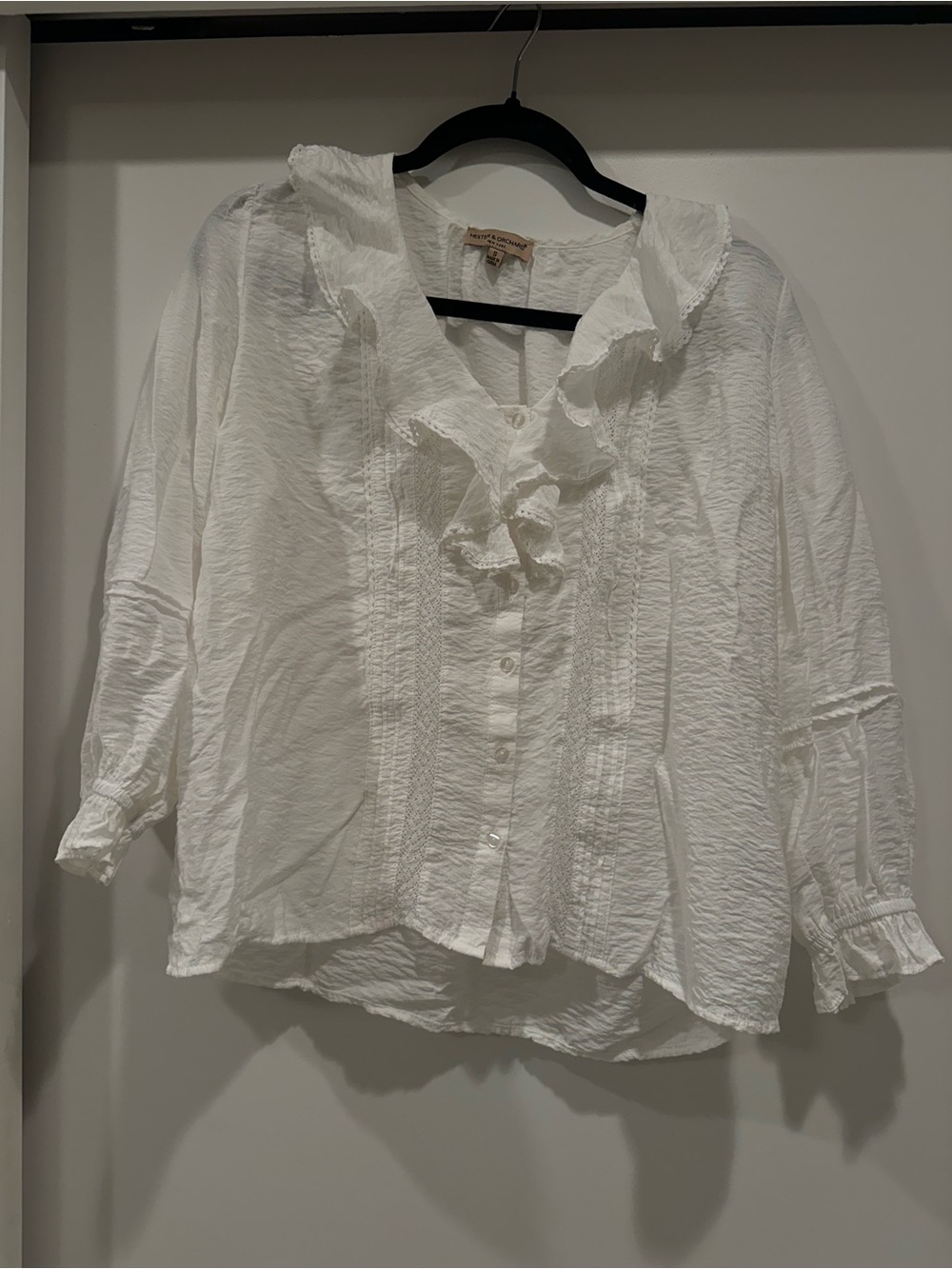 White Ruffled Button-Front Women's Blouse